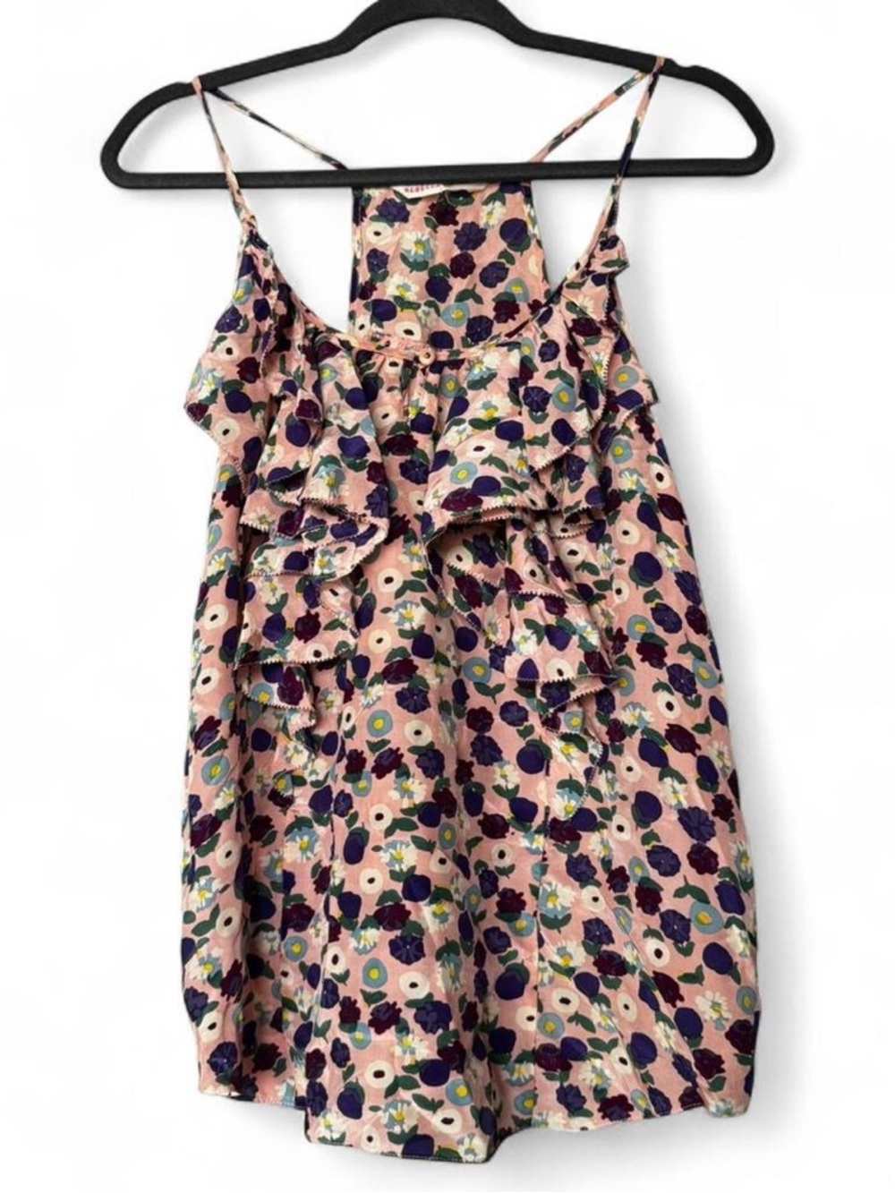 Rebecca Taylor 100% Silk Ruffled Floral Tank Top Size 10 Pink Purple